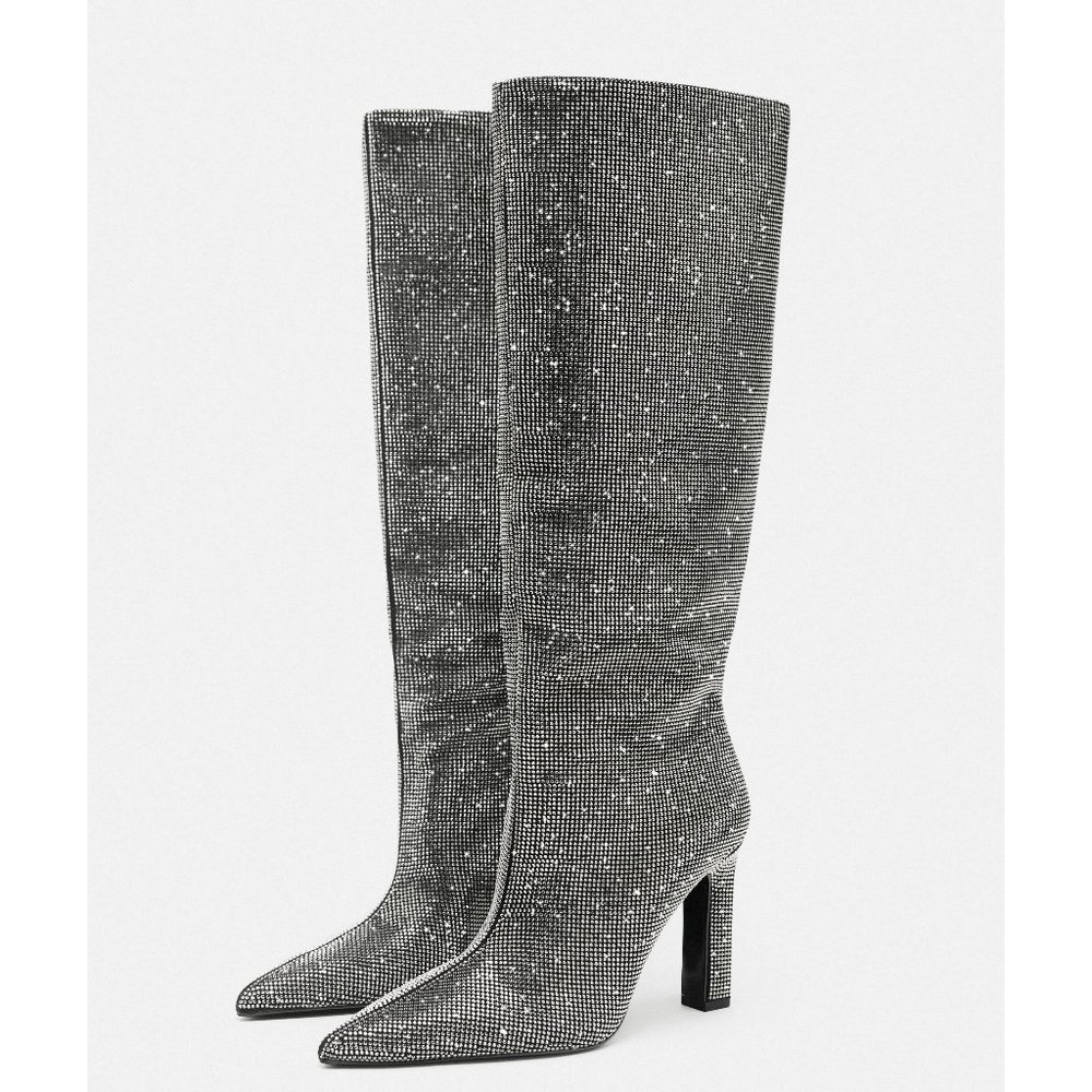 Zara Heeled Embellished Rhinestone Boot
